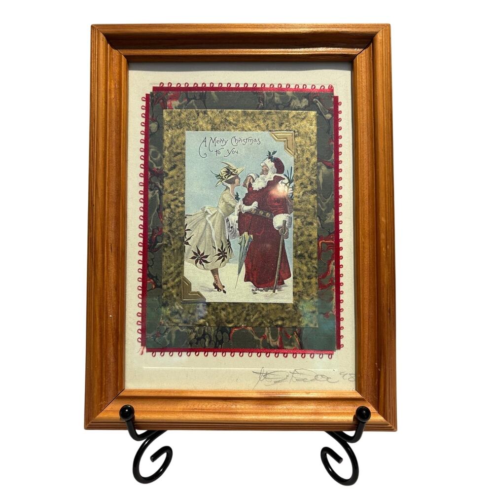 Vintage 1998 Handmade Art, "A Merry Christmas to You" Framed Collage, Signed